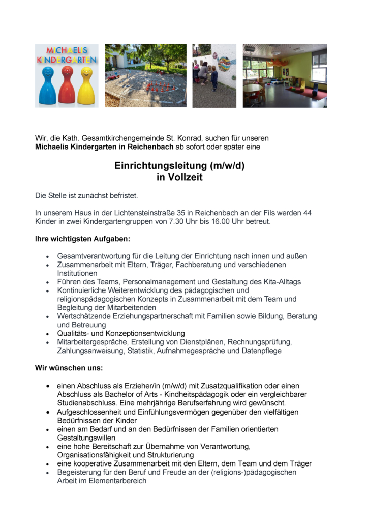 2026-03-31_Ausschreibung_Leitung_Michaelis-Kiga_geänderte Öffnungszeiten_Seite_1